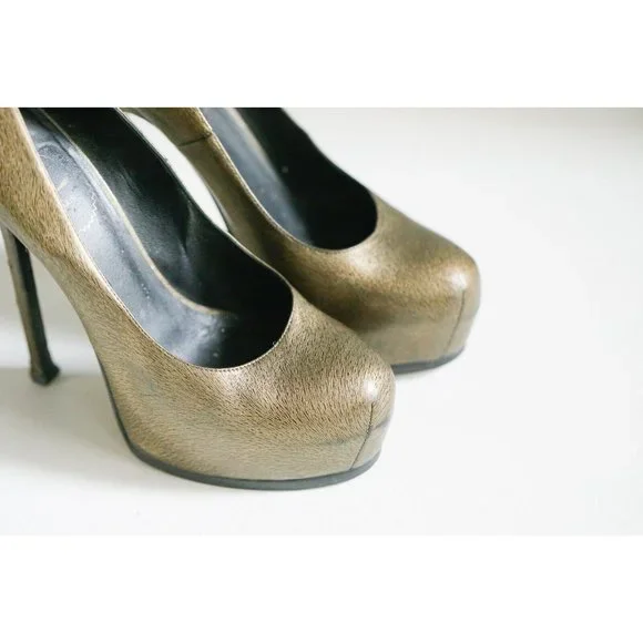 Yves Saint LAurent Paris Bronze Tribtoo Super High Hidden Platform Heels 40 - Picture 2 of 12